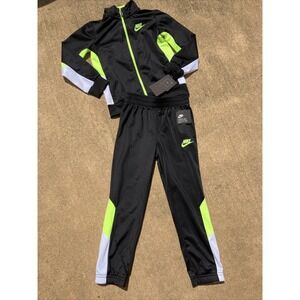 Nike Boys 2pc Color Block Track Suit Set Jacket Pants Black green size 5/6 Y2K